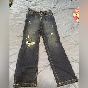 Woman’s Dark Blue Distressed Jeans - Classic Straight Fit